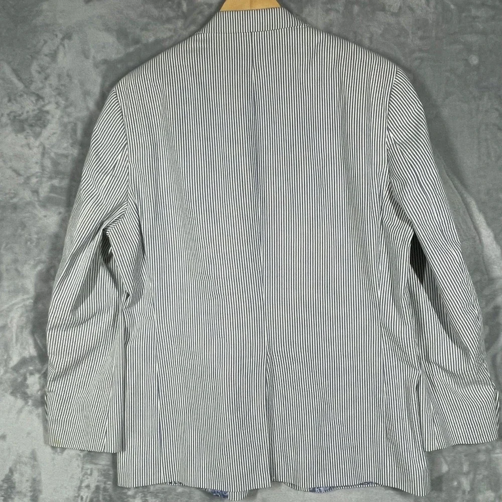 Lauren Ralph Lauren Mens 42R Seersucker Blazer Blue White Striped Cotton Jacket